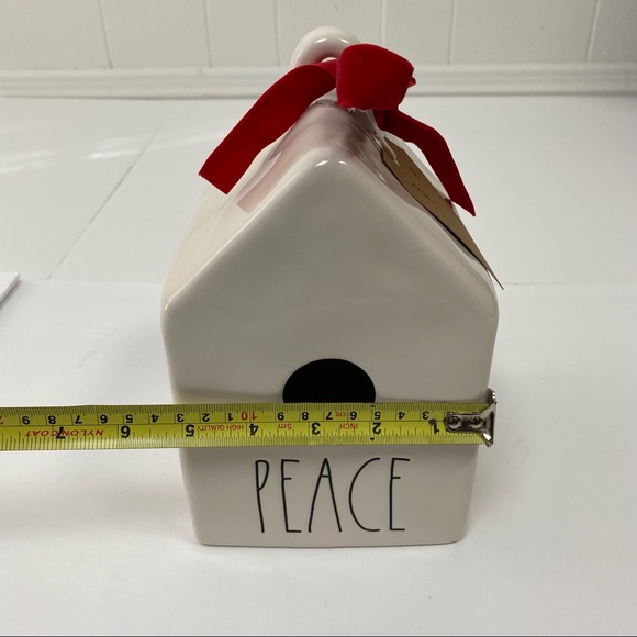 NWT Rae Dunn Artisan Collection Cream Ceramic Peace Bird House Red Bow & Tag - Picture 12 of 12